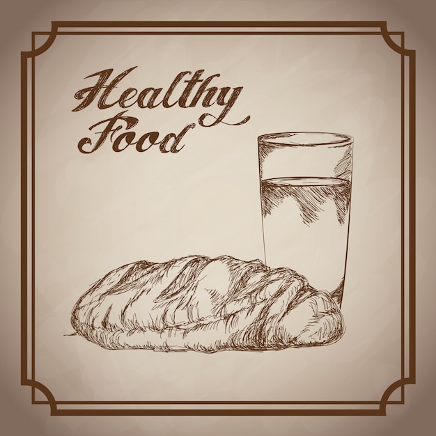 Hand drawn bread drink glass food products 