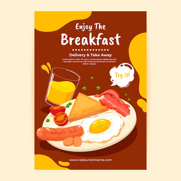 Vector hand drawn breakfast flyer template
