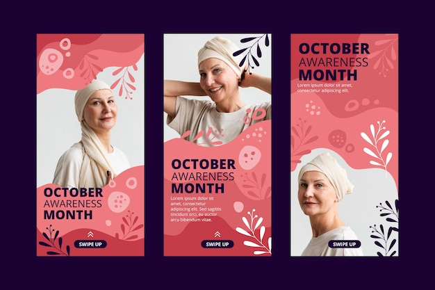 hand drawn breast cancer awareness month instagram stories collection with photo