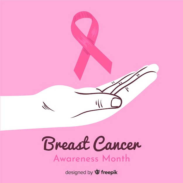 Vector hand drawn breast cancer awareness with hand