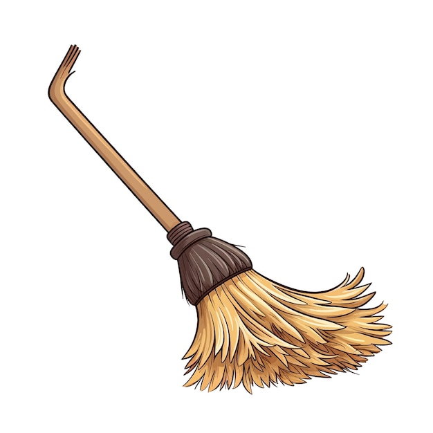 Vector hand drawn broom cartoon vector illustration clipart white background