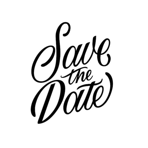hand drawn brush lettering ink writing in modern calligraphy style save the date text elegant script spelling for decoration of the wedding invitation vector illustration