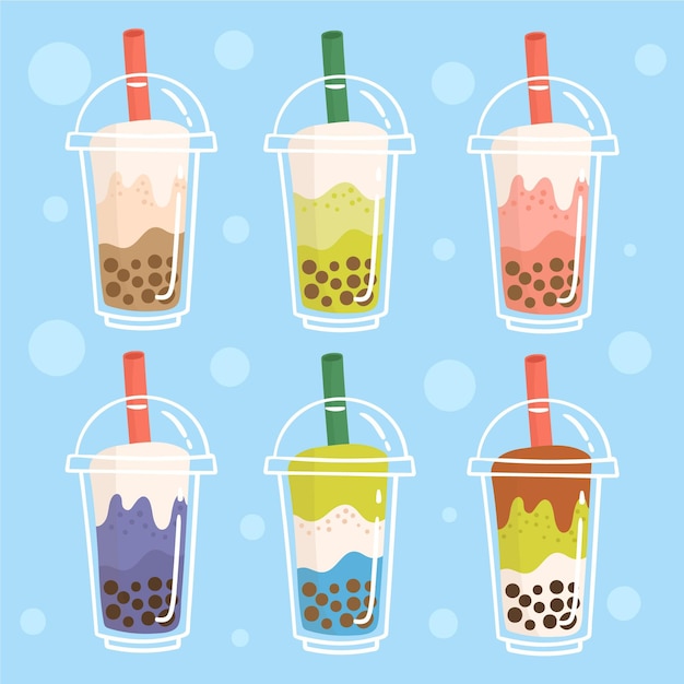 Hand drawn bubble tea flavors collection
