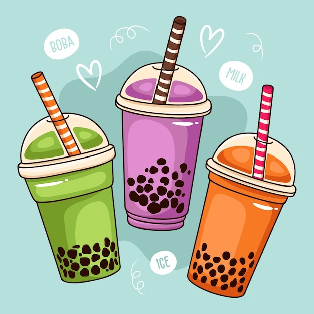 Vector hand drawn bubble tea flavors