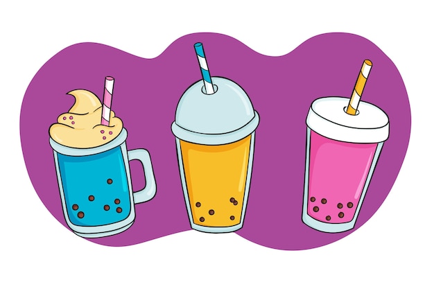 Hand drawn bubble tea flavors