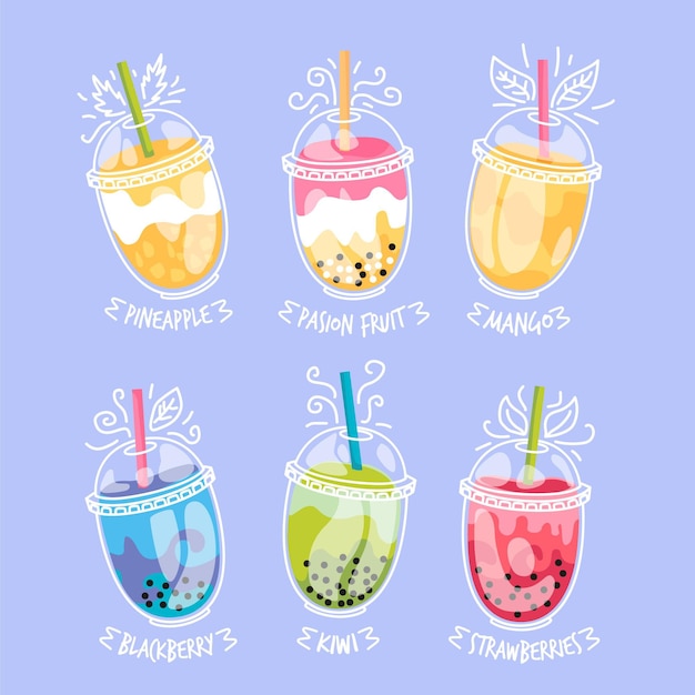 Hand drawn bubble tea flavors