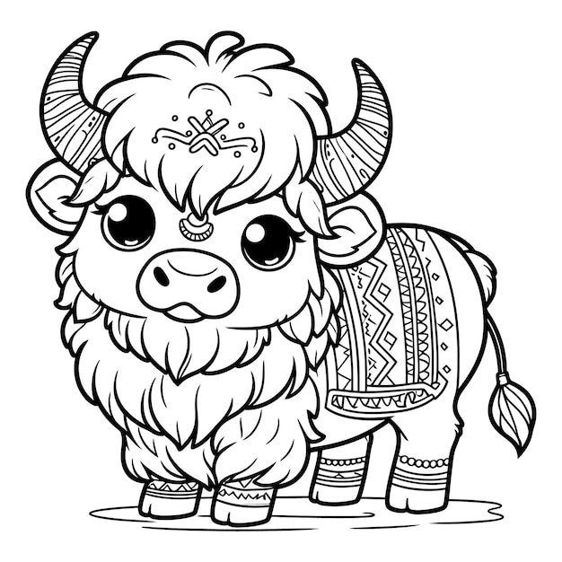 Vector hand drawn buffalo outline illustration