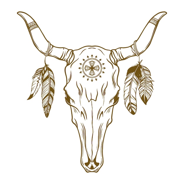 Hand drawn buffalo skull native american totem