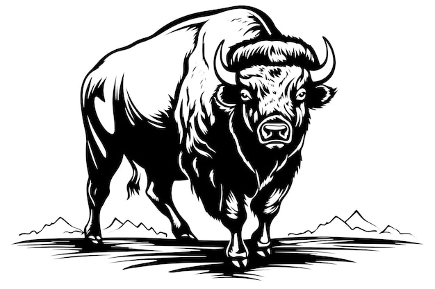 Hand drawn buffalo vector illustration of bull ink sketch engraving style