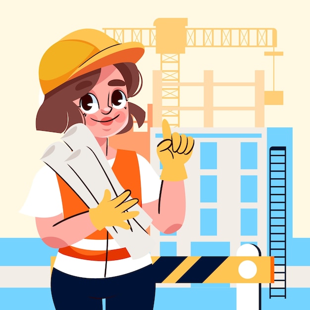 hand drawn  building construction illustration