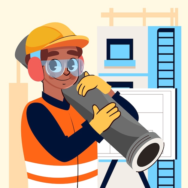 hand drawn  building construction illustration