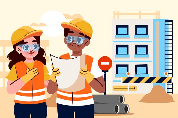 hand drawn  building construction illustration