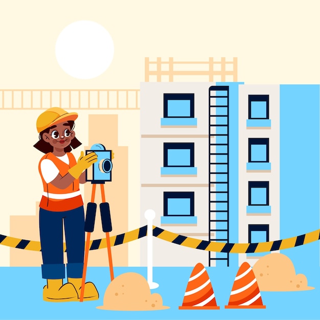 hand drawn  building construction illustration