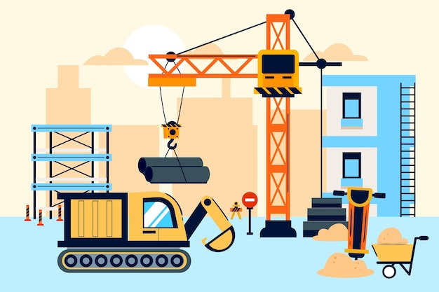 hand drawn  building construction illustration