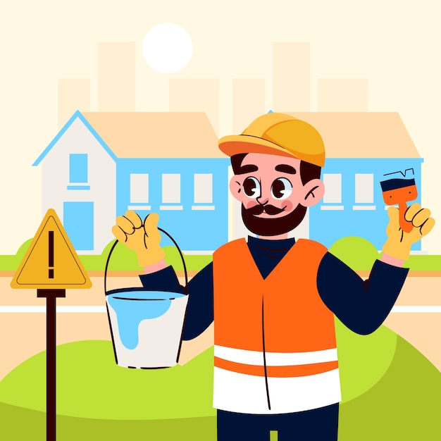 hand drawn  building construction illustration