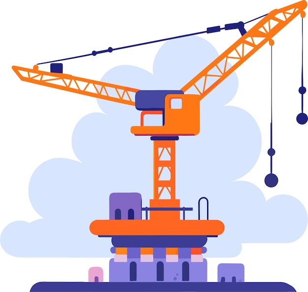 Hand Drawn Building with crane under construction in flat style isolated on background