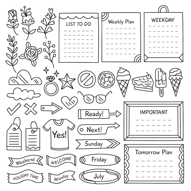 Vector hand drawn bullet journal elements