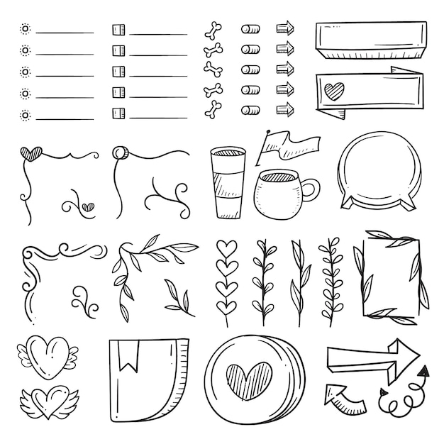 Vector hand drawn bullet journal elements