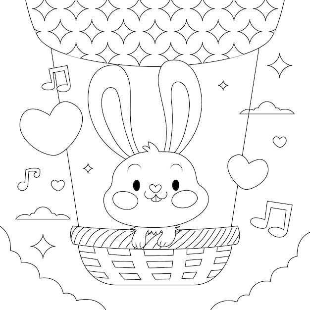 Vector hand drawn bunny coloring book illustration