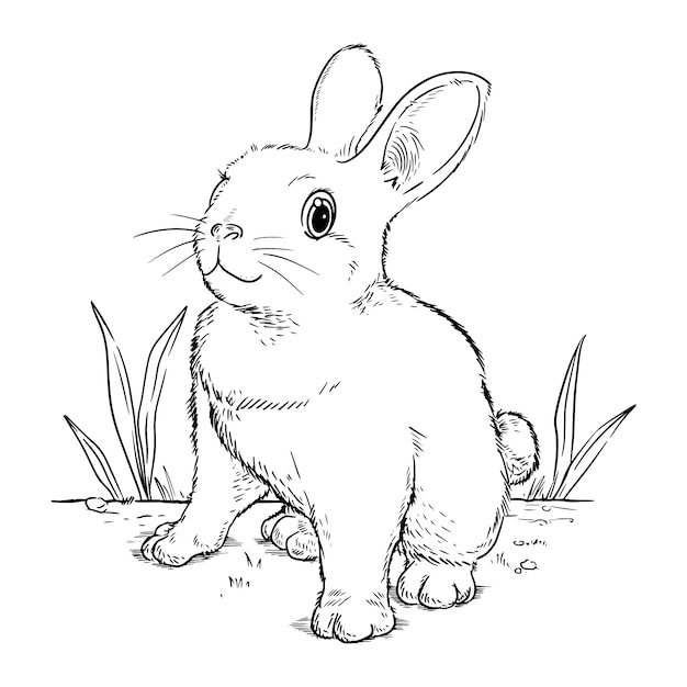 Hand drawn bunny outline illustration