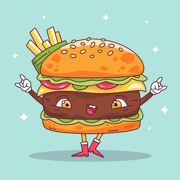 Vector hand drawn burger cartoon illustration