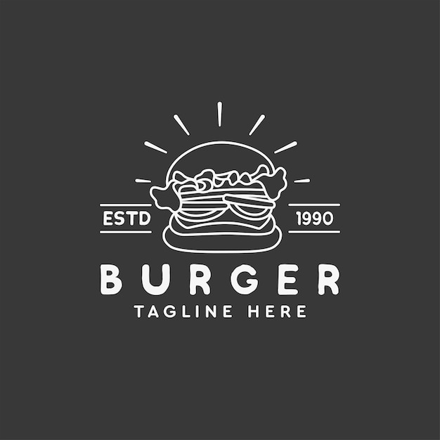 Hand drawn Burger grill logo on black chalkboard