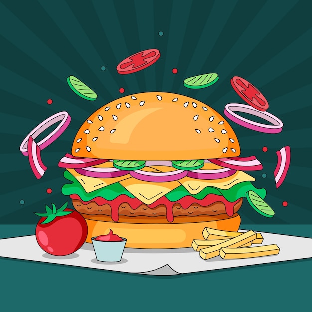 Illustrazione di hamburger disegnata a mano