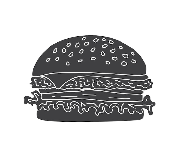 Hand drawn burger isolated on white background