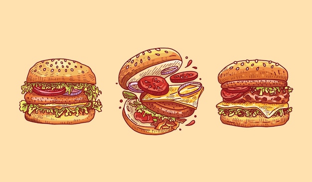 Illustrazione vettoriale di hamburger disegnato a mano