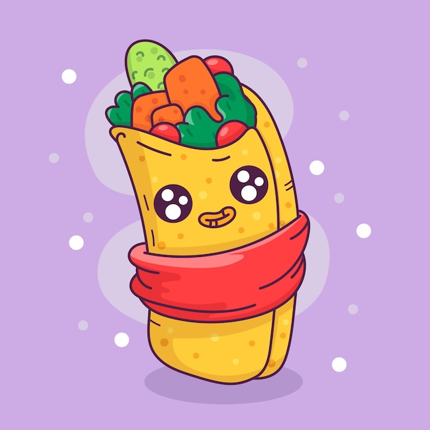 Vector hand drawn burrito cartoon illustration