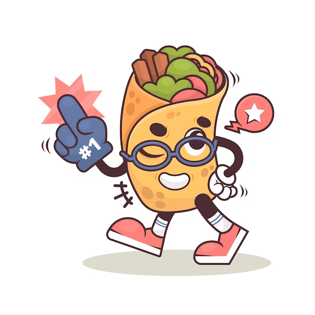 Vector hand drawn burrito cartoon illustration