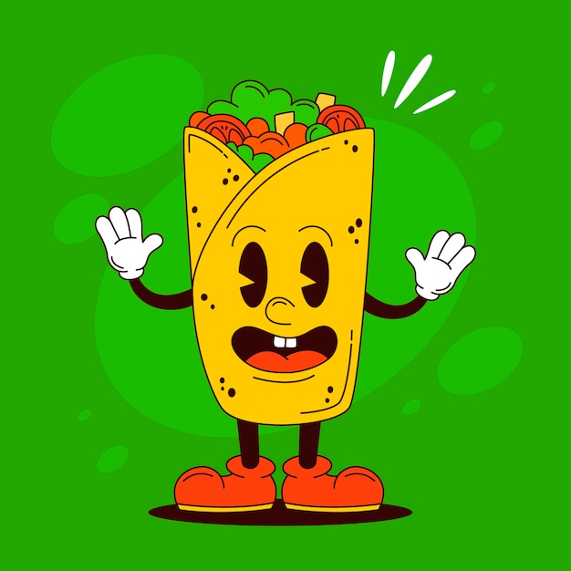 Vector hand drawn burrito cartoon illustration