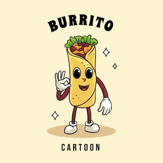 Hand drawn burrito cartoon illustration