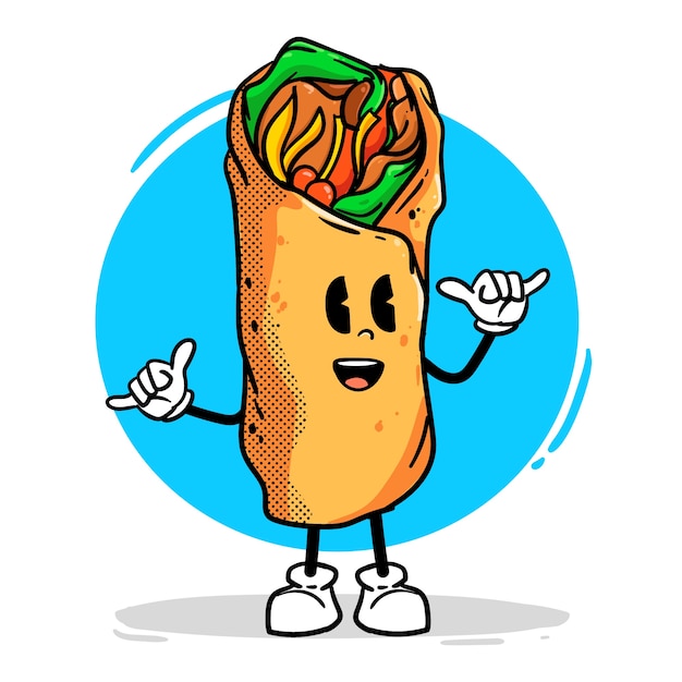 Vector hand drawn burrito cartoon illustration