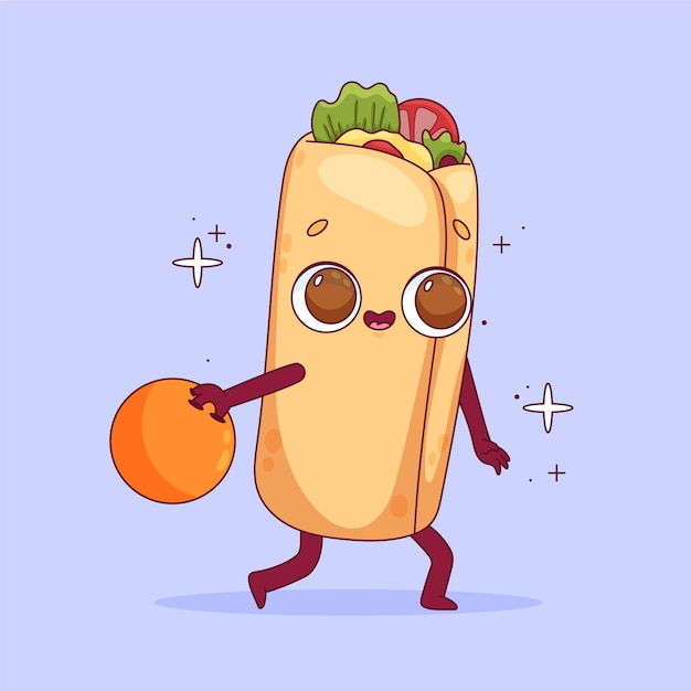 Vector hand drawn burrito cartoon illustration