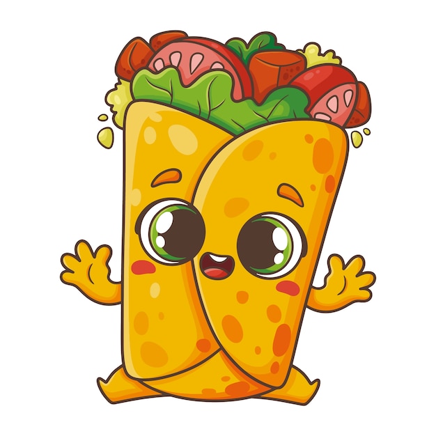 Illustrazione di cartoni animati di burrito disegnati a mano