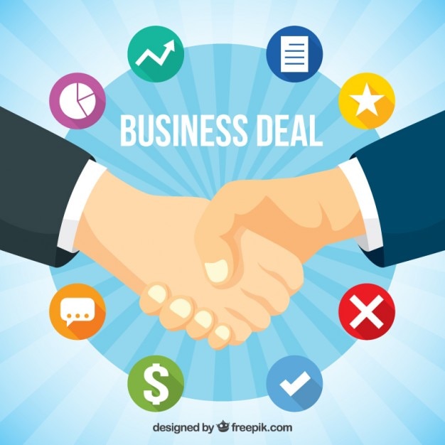 Hand drawn business deal with icons