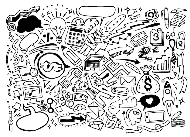 Vector hand drawn business idea doodles icons set