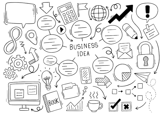 Vector hand drawn business idea doodles on white background