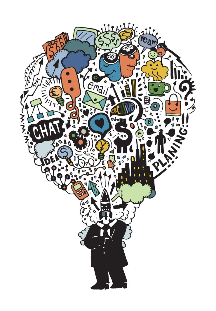 Vector hand drawn of business man thinking