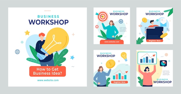 Vector hand drawn business workshop instagram posts