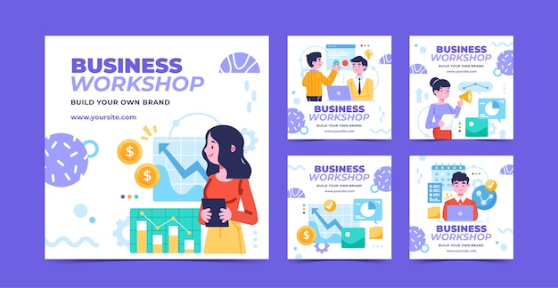 Vector hand drawn business workshop instagram posts