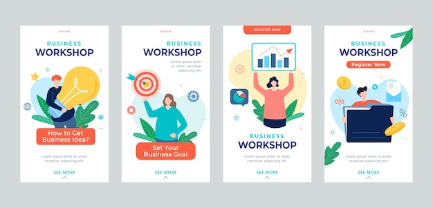 Vector hand drawn business workshop instagram stories