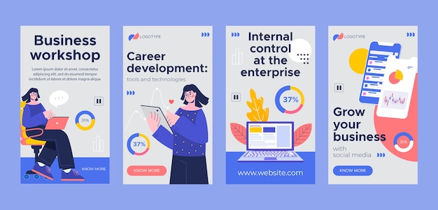 Vector hand drawn business workshop instagram stories