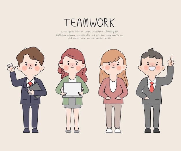 Vector hand drawn businessman and business woman teamwork clipart gesture character