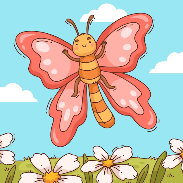 Vector hand drawn butterfly cartoon illustration