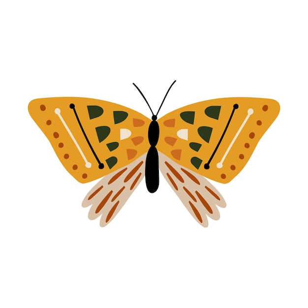 Hand drawn butterfly in flat style children's illustration