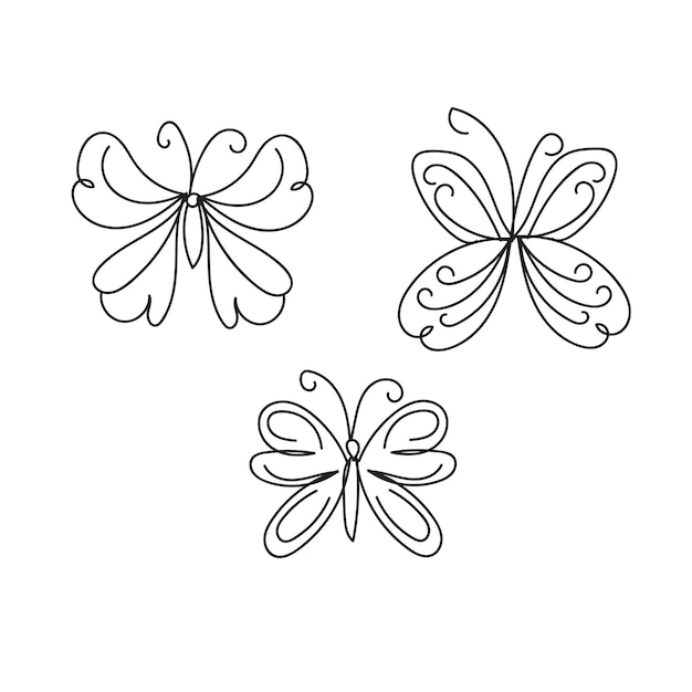 Vector hand drawn butterfly outline pack