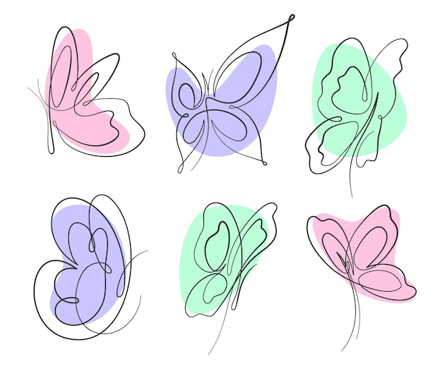 Hand drawn butterfly outline set