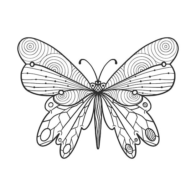 Hand drawn butterfly zentangle for tshirt design or tattoo Coloring book for kids and adults